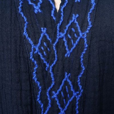 Alternate image for Diamond Embroidered Cotton Robe in Midnight from Thailand Midnight Relaxation