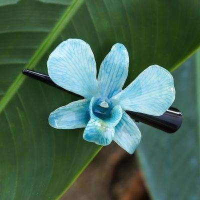Alternate image for Natural Blue Thai Orchid Hair Clip Blue Orchid Love