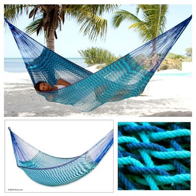 Alternate image for Fair Trade Blue Cotton Striped Rope Hammock Double Riviera Sapphire
