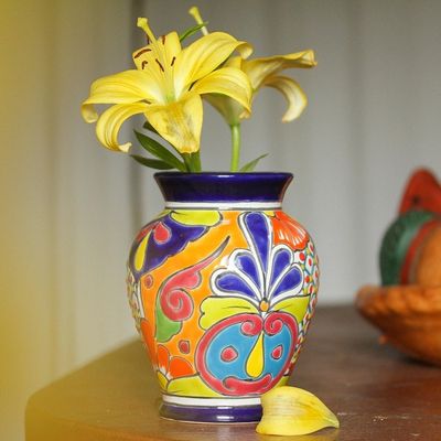 Image for Hand-Painted Talavera-Style Ceramic Vase Crafted in Mexico Talavera Glory