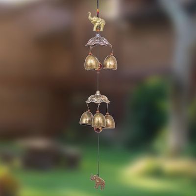 Alternate image for Elephant Themed Wind Chime Made from Aluminum and Brass Wisdom Bells