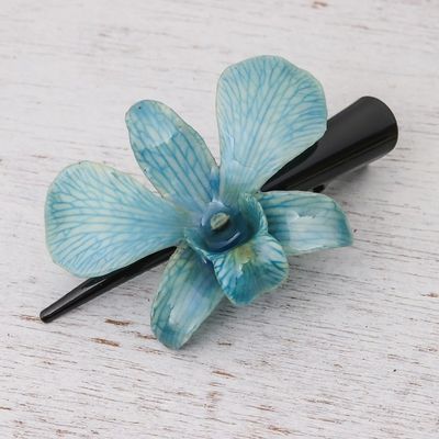 Alternate image for Natural Blue Thai Orchid Hair Clip Blue Orchid Love