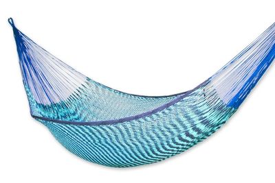 Alternate image for Fair Trade Blue Cotton Striped Rope Hammock Double Riviera Sapphire