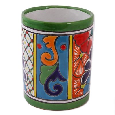 Alternate image for Cylindrical Talavera-Style Ceramic Vase from Mexico Colorful Bouquet