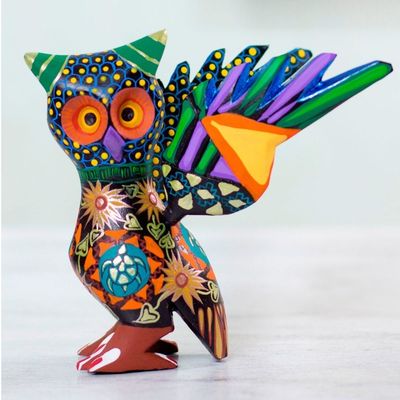 Alternate image for Colorful Handcrafted Wood Statuette My Owl Protector