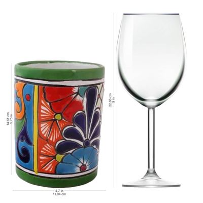 Alternate image for Cylindrical Talavera-Style Ceramic Vase from Mexico Colorful Bouquet