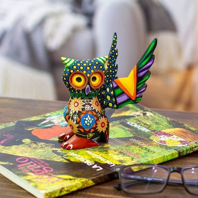 Alternate image for Colorful Handcrafted Wood Statuette My Owl Protector