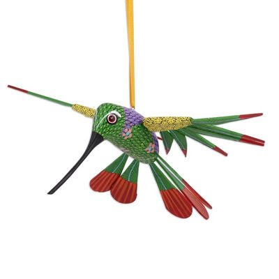 Alternate image for Wood Alebrije Hummingbird Ornament from Mexico Natural Flight