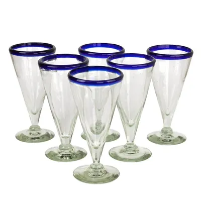 Alternate image for Artisan Crafted Recycled Handblown Blue Rim Beer Glasses Bohemia