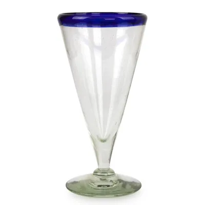 Alternate image for Artisan Crafted Recycled Handblown Blue Rim Beer Glasses Bohemia