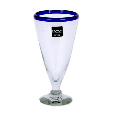 Alternate image for Artisan Crafted Recycled Handblown Blue Rim Beer Glasses Bohemia