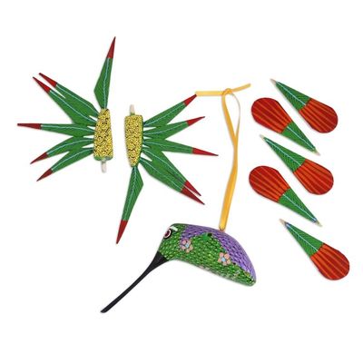 Alternate image for Wood Alebrije Hummingbird Ornament from Mexico Natural Flight
