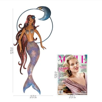 Alternate image for Mexican Mermaid Wall Sculpture Hand Made of Iron Mermaid Moon