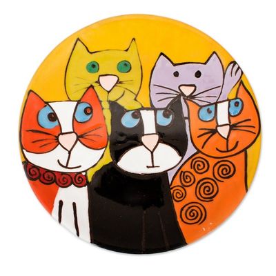 Alternate image for Handcrafted Five Fanciful Cats Ceramic Decorative Plate Cat Fancy