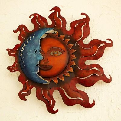 Alternate image for Handcrafted Sun and Moon Steel Wall Sconce from Mexico Eclipse Over Jalisco