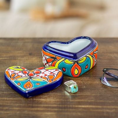 Alternate image for Heart-Shaped Floral Talavera Ceramic Decorative Box Classic Romance