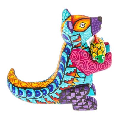 Alternate image for Handcrafted Turquoise Copal Wood Otter and Fish Figurine Turquoise River Days