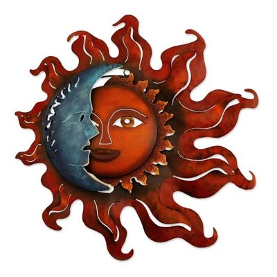 Alternate image for Handcrafted Sun and Moon Steel Wall Sconce from Mexico Eclipse Over Jalisco