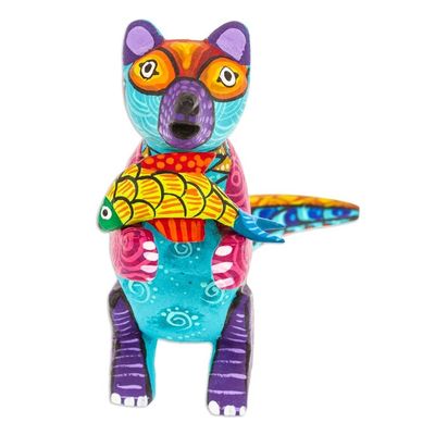 Alternate image for Handcrafted Turquoise Copal Wood Otter and Fish Figurine Turquoise River Days