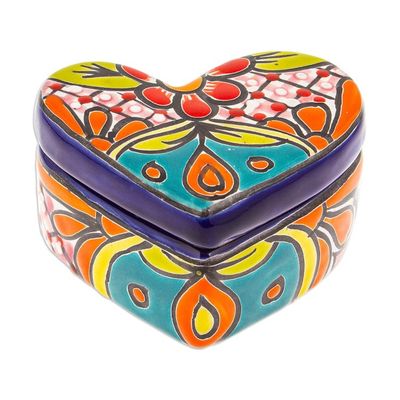 Alternate image for Heart-Shaped Floral Talavera Ceramic Decorative Box Classic Romance