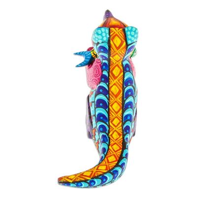 Alternate image for Handcrafted Turquoise Copal Wood Otter and Fish Figurine Turquoise River Days