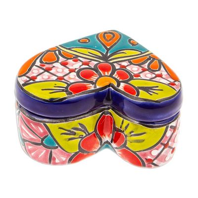 Alternate image for Heart-Shaped Floral Talavera Ceramic Decorative Box Classic Romance