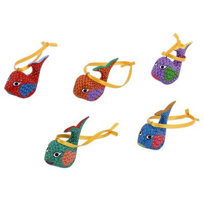 Alternate image for Painted Wood Alebrije Whale Ornaments Set of 5 from Mexico Sweet Whales