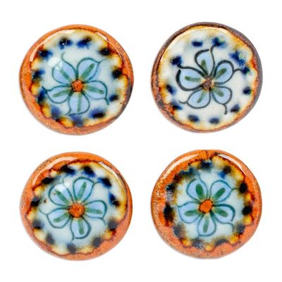 Alternate image for Set of 4 Handcrafted Ceramic Flower Knobs from Mexico Handy Garden