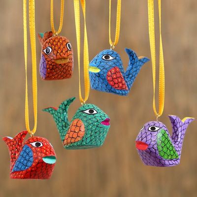 Alternate image for Painted Wood Alebrije Whale Ornaments Set of 5 from Mexico Sweet Whales