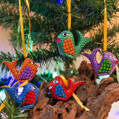 Alternate image for Painted Wood Alebrije Whale Ornaments Set of 5 from Mexico Sweet Whales