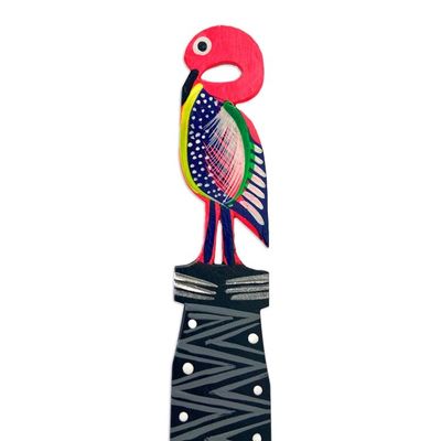 Alternate image for Hand-Painted Pink Flamingo Copal Wood Bookmark from Oaxaca Reading Flamingo