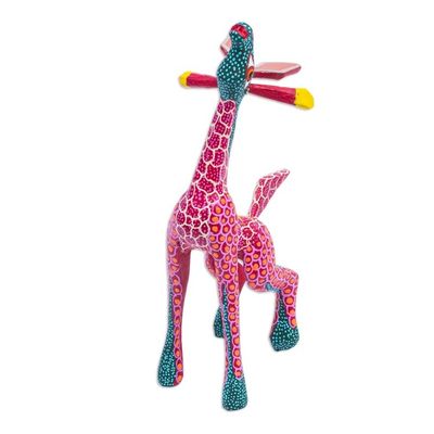 Alternate image for Wood Hand Painted Giraffe Alebrije Finely Painted in Red Stargazing Giraffe in Red