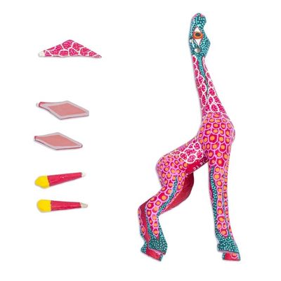 Alternate image for Wood Hand Painted Giraffe Alebrije Finely Painted in Red Stargazing Giraffe in Red