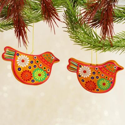 Alternate image for 2 Yellow Floral Ceramic Peace Dove Ornaments Crafted by Hand Marigold Dove