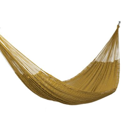 Alternate image for Artisan Crafted Ocher Rope Hammock Triple Uxmal Ocher