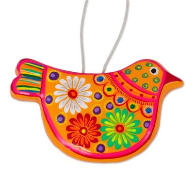 Alternate image for 2 Yellow Floral Ceramic Peace Dove Ornaments Crafted by Hand Marigold Dove