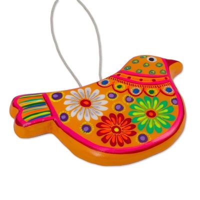 Alternate image for 2 Yellow Floral Ceramic Peace Dove Ornaments Crafted by Hand Marigold Dove