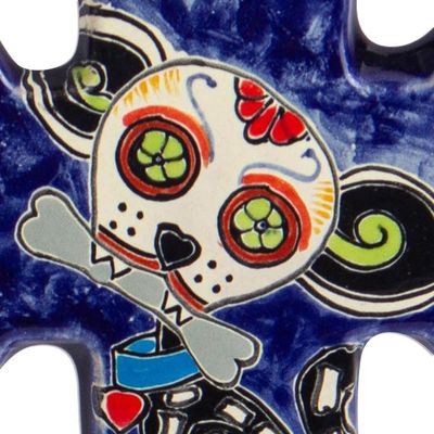 Alternate image for Hand Painted Dog-Themed Ceramic Wall Cross Catrina Pup