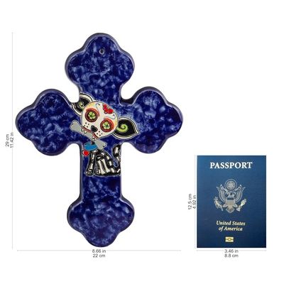 Alternate image for Hand Painted Dog-Themed Ceramic Wall Cross Catrina Pup