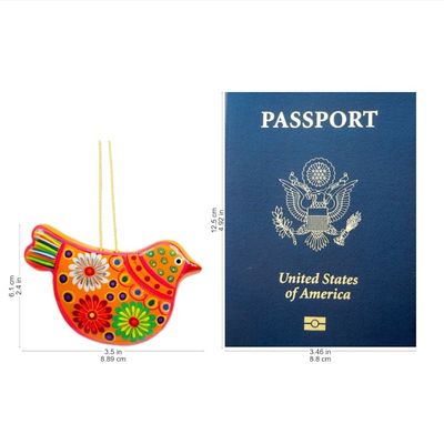 Alternate image for 2 Yellow Floral Ceramic Peace Dove Ornaments Crafted by Hand Marigold Dove