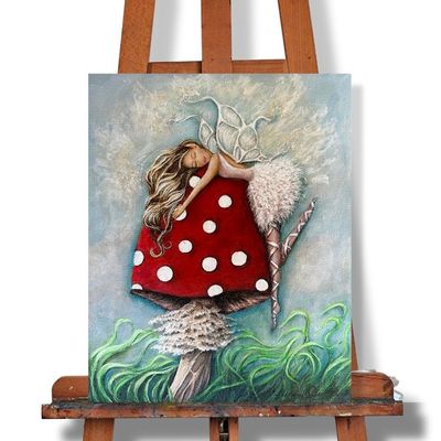 Alternate image for Whimsical Fairy on Mushroom Painting