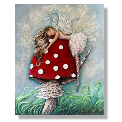 Alternate image for Whimsical Fairy on Mushroom Painting
