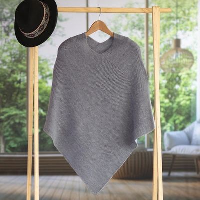 Alternate image for Knit Grey 100 Alpaca Poncho from Peru Enchanted Evening in Smoke