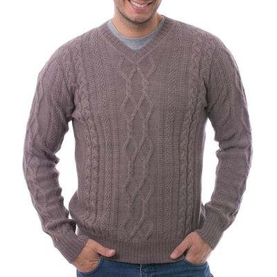 Alternate image for Mens Knit 100 Alpaca Pullover in Dusty Lavender from Peru Dusty Lavender Style