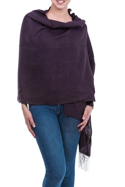 Alternate image for Peru Handwoven Purple Alpaca Blend Shawl with Pima Cotton Purple Sparkle