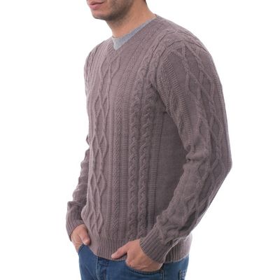 Alternate image for Mens Knit 100 Alpaca Pullover in Dusty Lavender from Peru Dusty Lavender Style