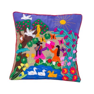 Alternate image for Handmade Folk Art Cotton Patterned Cushion Cover Mothers Day