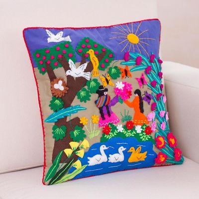 Alternate image for Handmade Folk Art Cotton Patterned Cushion Cover Mothers Day