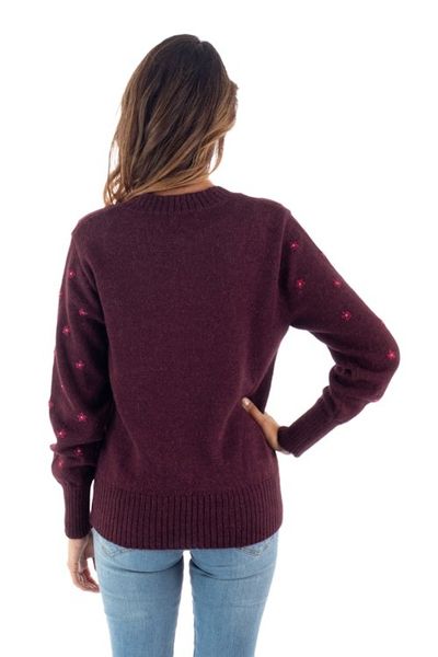 Alternate image for Cordovan 100 Alpaca Sweater with Embroidered Cerise Flowers Cerise Springs