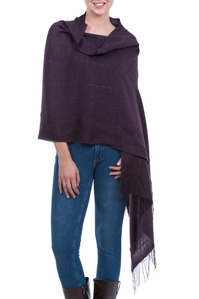 Alternate image for Peru Handwoven Purple Alpaca Blend Shawl with Pima Cotton Purple Sparkle